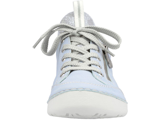Rieker veterschoen van textiel met bloemenprint en metallic glans LICHTBLAUWGRIJS