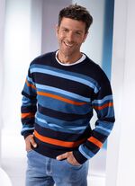 Casual trui met ronde hals MARINEBLAUWE SPIJKERBROEK BLAUW-ORANJE GESTREEPT