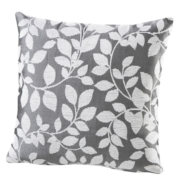 Kussenhoes met een mooi bladmotief GRIJS-WIT