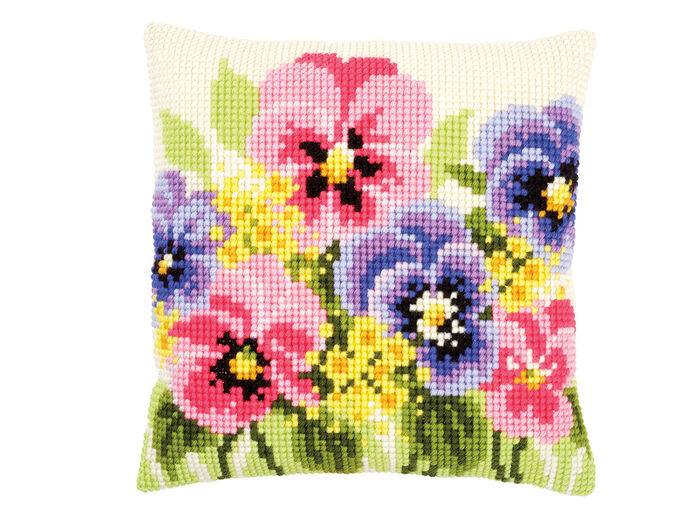 Borduurkussenviooltjes met accessoires 