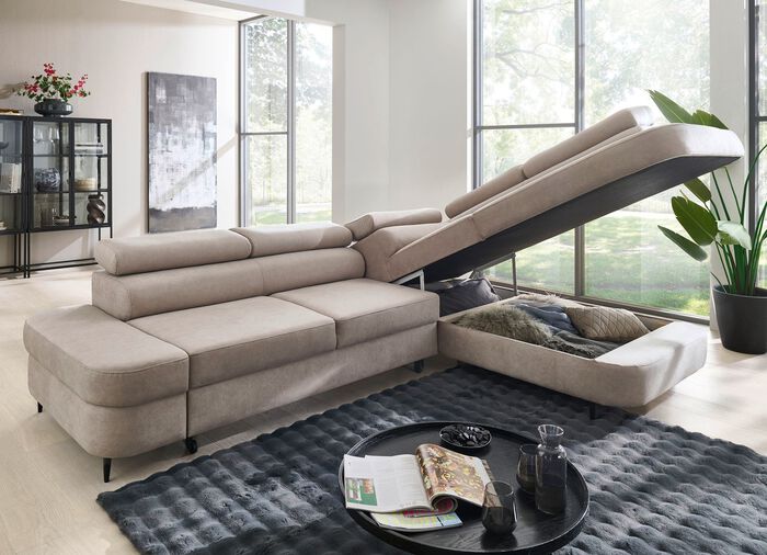 Comfortabele gestoffeerde hoek met functie en bedkast 