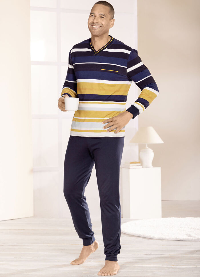 Pyjama met V-hals en omgeslagen randen 