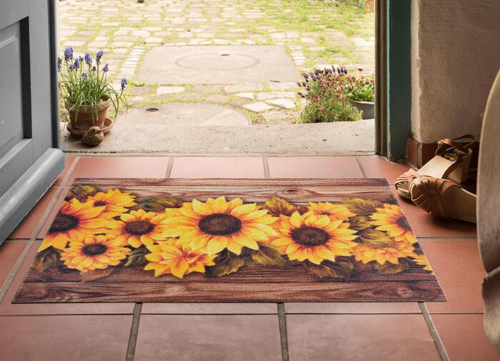 Deurmat met zonnebloemmotief 