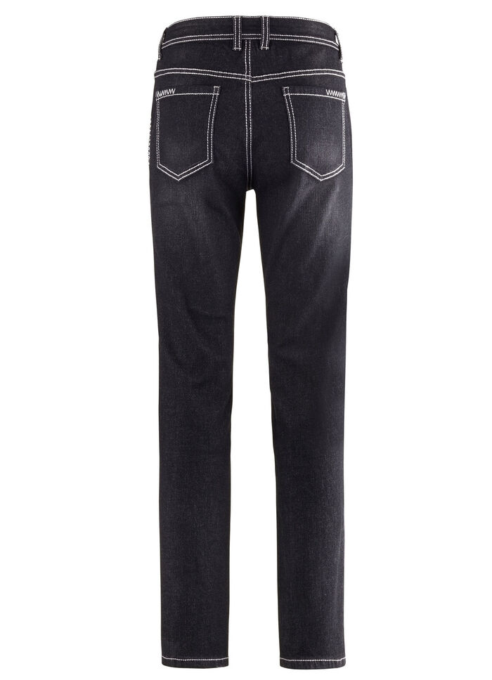 Jeans met siernaden en strass-steentjes ZWART