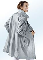 Functionele lange jas met vast in de kraag ge&iuml;ntegreerde capuchon 