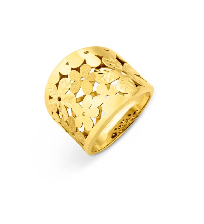 Opengewerkte damesring in bloemmotief 