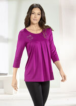 Lang shirt met decoratieve platen in 3 kleuren FUCHSIA
