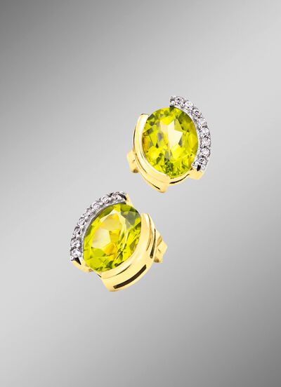 Oorstekers met echte peridoot en synthetische zirkonia 