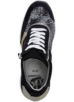 ELENA EDEN veterschoen met glanzend bedrukt elastisch materiaal ZWART