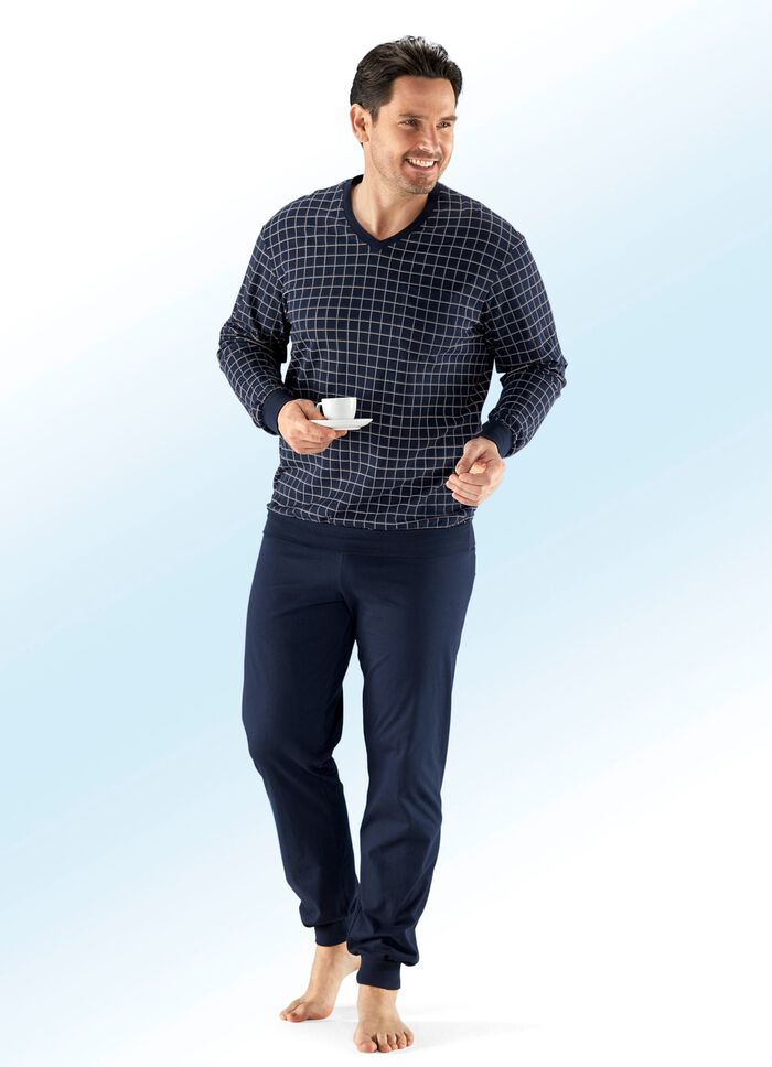 Schiesser pyjama met V-hals en manchetten 