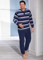 Pyjama van badstof-stretch, met knoopsluiting en manchetten 