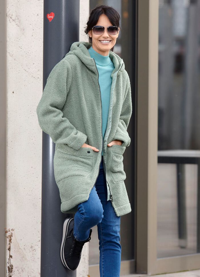 Lange jas met aangehechte capuchon 