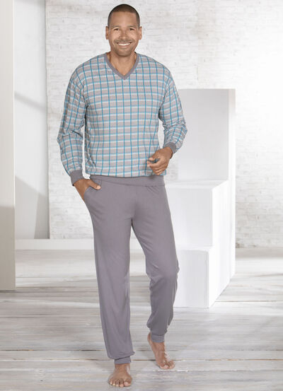 Pyjama, met V-hals en ribboorden 