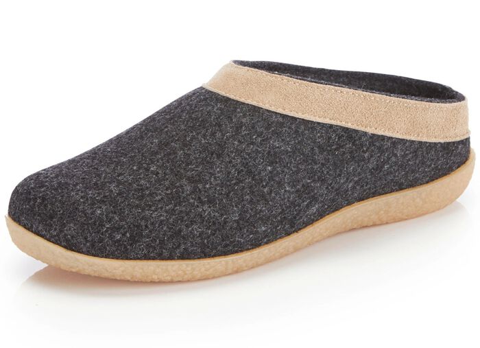 Laurina pantoffels van wolvilt met velours bies 