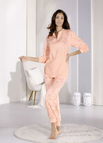 Pyjama met lange mouwen, een knoopsluiting en manchetten ABRIKOOS