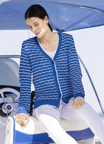 Cardigan met fijne streepjes en opengewerkte ruiten AZURBLAU-WEISS