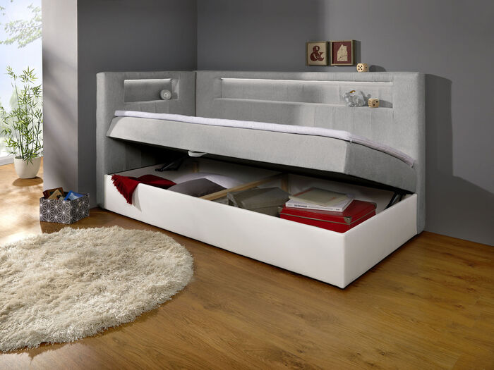 Boxspring met geïntegreerde LED-verlichting WIT-ZILVER