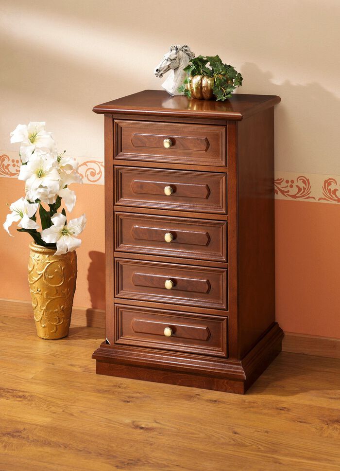 Gedeeltelijk massieve ladekast met echt houtfineer 