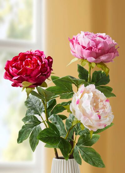 Pioenbloemen gemaakt van hoogwaardig kunst- en textielmateriaal in een set van 3 