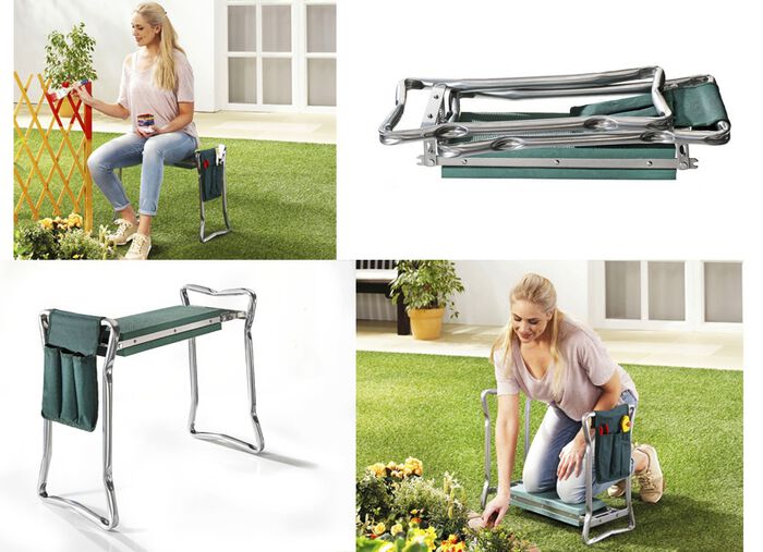 Plooibare kniebank voor in de tuin, met kunststof kussens 