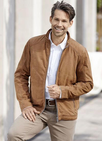 Kort jasje van nubuckleer 