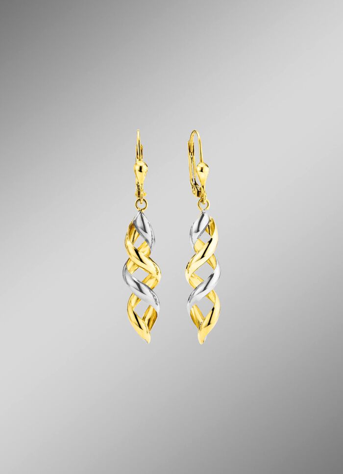 Elegantie in beweging: tweekleurige oorbellen van 375/- fijn goud 