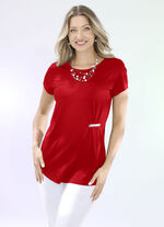 Shirt met decoratieve applicatie in 3 kleuren ROOD