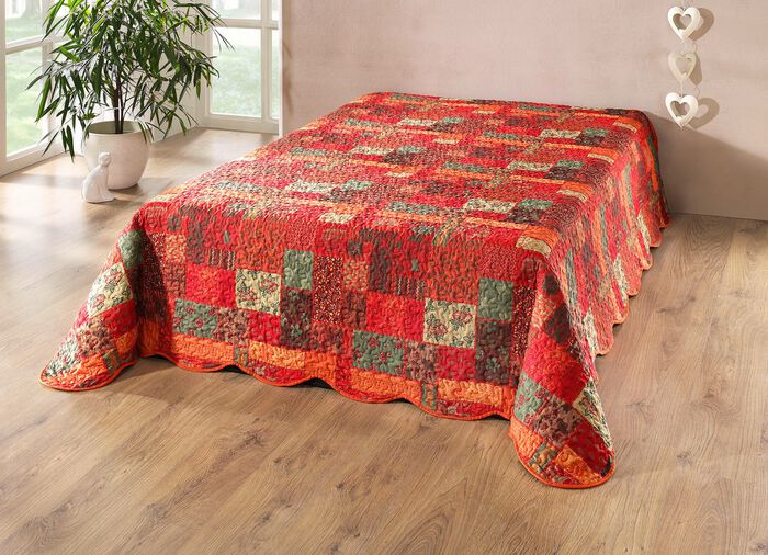 Sprei en kussenslopen in moderne patchwork-look met effen achterkant TERRA-MEERKLEURIG