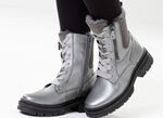 Waldläufer, gevoerde dames enkellaarsjes, winterschoenen, breedte H, met lamsvacht ANTIEK ZILVER