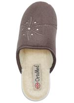 Tweepak warme damespantoffels, breedte H, met wol TAUPE+DONKERBLAUW