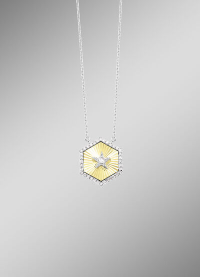 Bicolor collier met 1 briljant geslepen diamant en 36 diamanten 