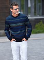 Trui met ronde hals in tweekleurige structuurlook MARINE GESTREEPT
