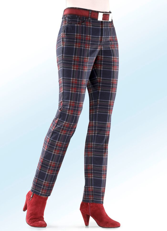 Trendy broek met ruitjesdessin MARINE-BORDEAUX-ECRU