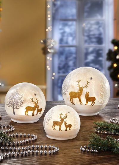 Glazen LED-bollen, set van 3 