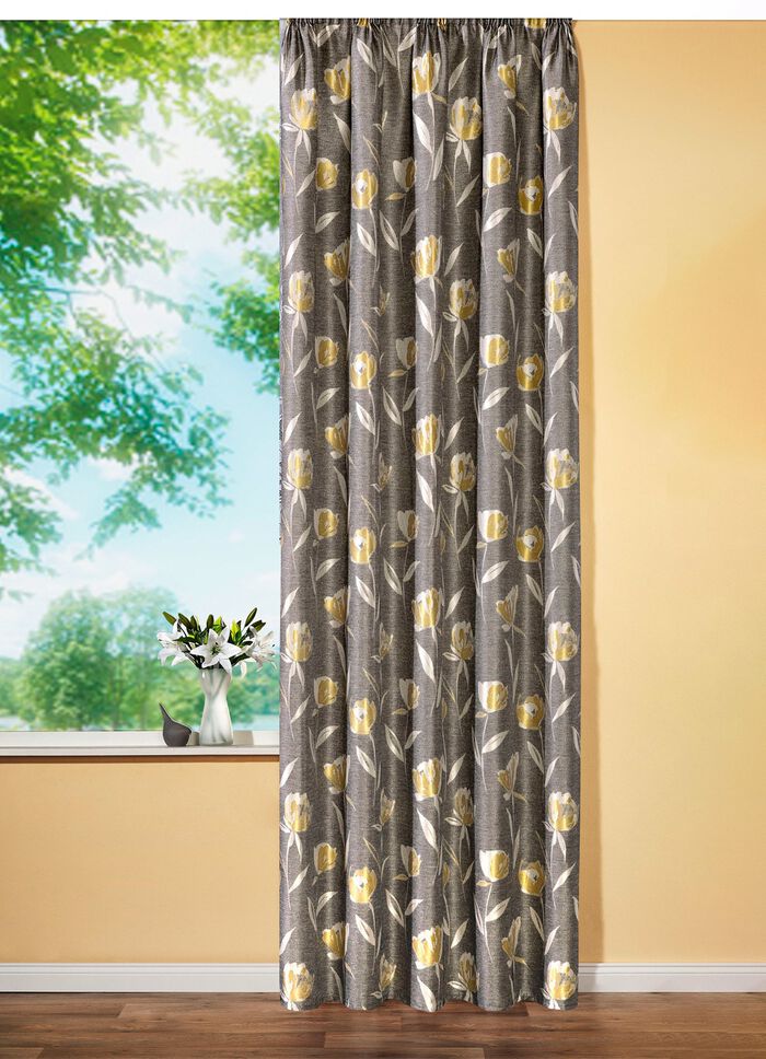 Bovengordijn met glanzend effect en universele railtape TAUPE