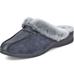 ELENA EDEN pantoffels met voering van echt lamsleer MARINE-LICHTGRIJS