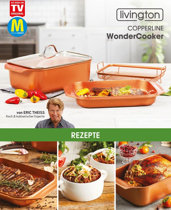 Livington Copperline WonderCooker inclusief glazen deksel en roosterinzet 