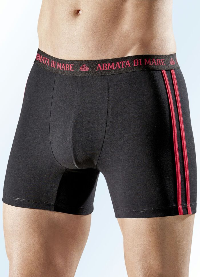 Set van vier broeken, effen met contrasterende strepen 2X ZWART-ROOD, 2X UNI ZWART