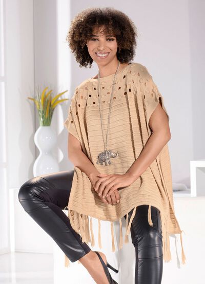 poncho trui in een gemengde structuur 