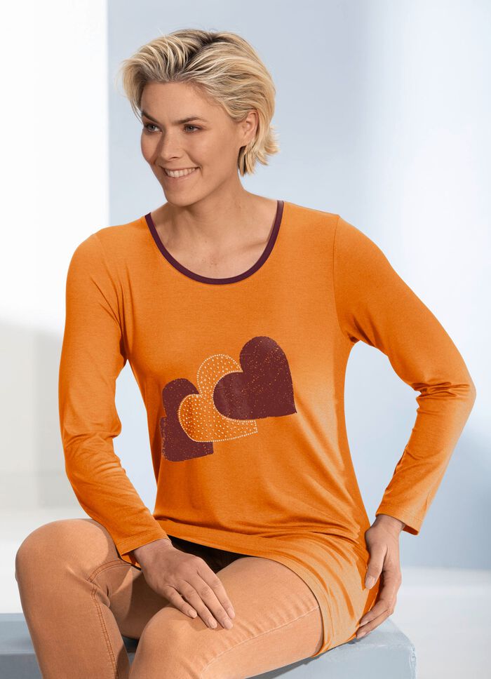 Shirt met motiefprint in 2 kleuren MANDARIJN