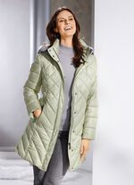 Korte donsjas met afneembare capuchon RIETGROEN