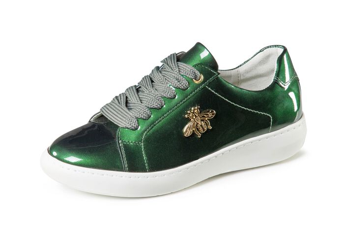 ELENA EDEN sneakers gemaakt van lakleer met elegante metalen sieraden DONKERGROEN