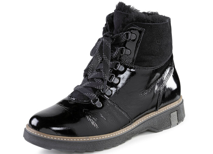 Waldl&auml;ufer enkellaarzen met veters en een gezellige kraag van lamsleer ZWART