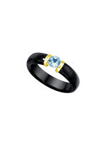Stenen ring van echte zwarte jade en blauwe topaas 