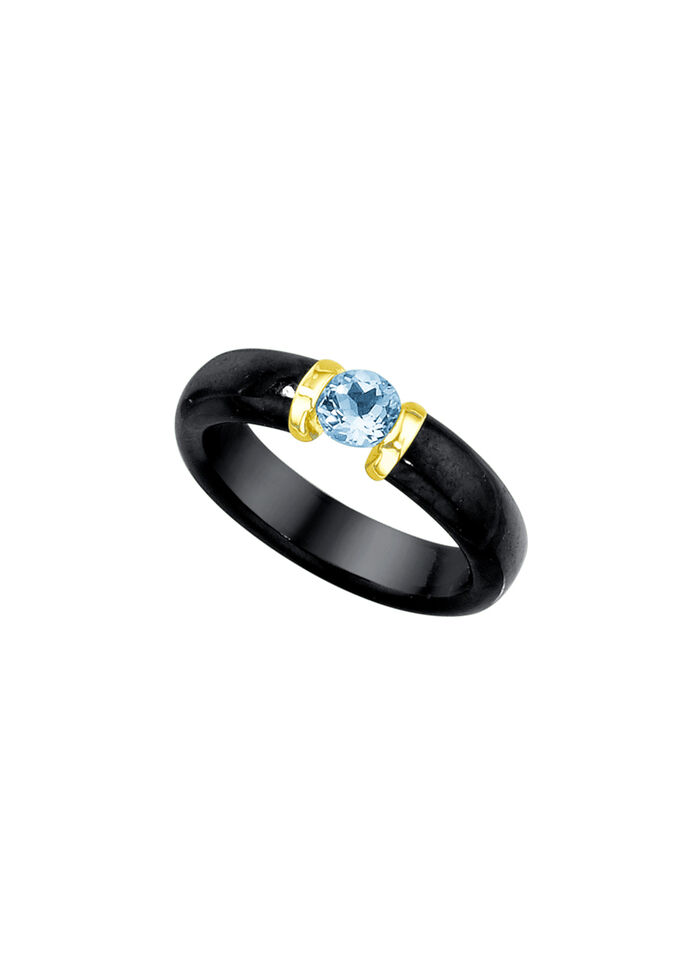 Stenen ring van echte zwarte jade en blauwe topaas 