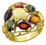 Damesring met echte kleurrijke barnsteen 