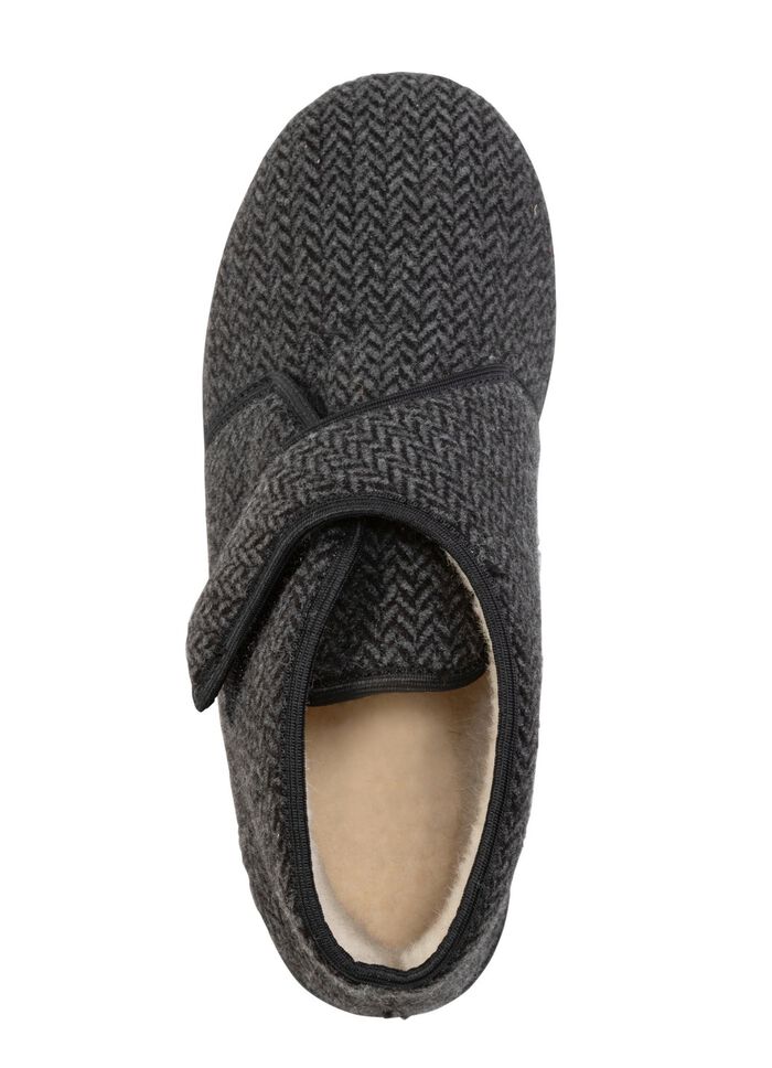 Enkellaarsjes van textiel met een subtiel visgraatpatroon 