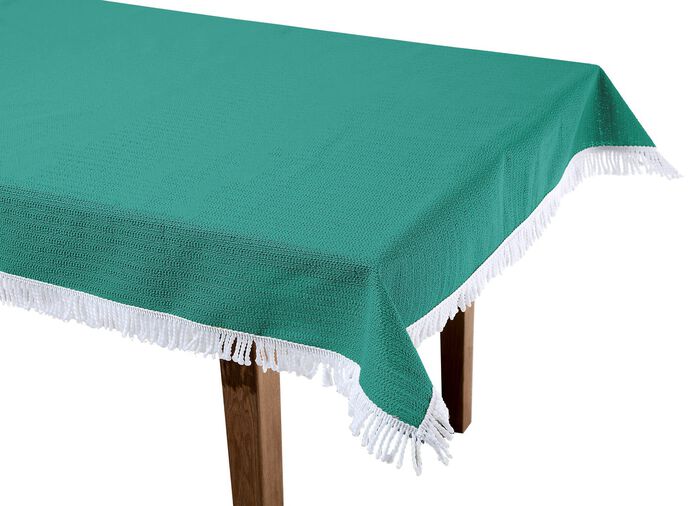 Wind- en weerbestendig tuintafelkleed met franjes aan de randen DENNENGROEN
