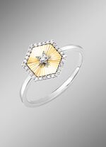Damesring in bicolor met 1 briljant geslepen diamant en 30 diamanten 