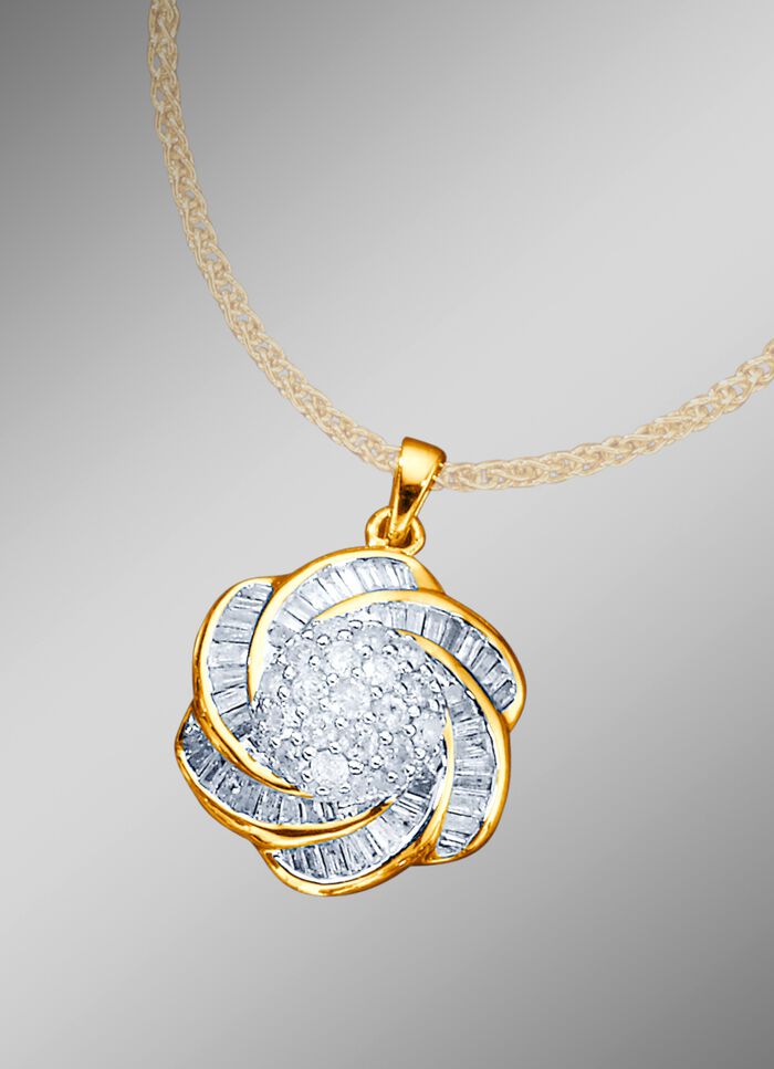 Bloesemvormige kettinghanger met briljanten 